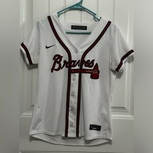 Women's Atlanta Braves Nike White Home Replica Team Jersey Size Medium EUC